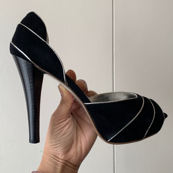 Arden B heels silver and black formal/cocktail/night out/party heels/leather - Picture 1 of 10
